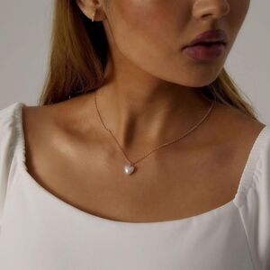 Pearl Heart Pendant Necklace 14K Gold Plated Cable Chain Elegant Gift